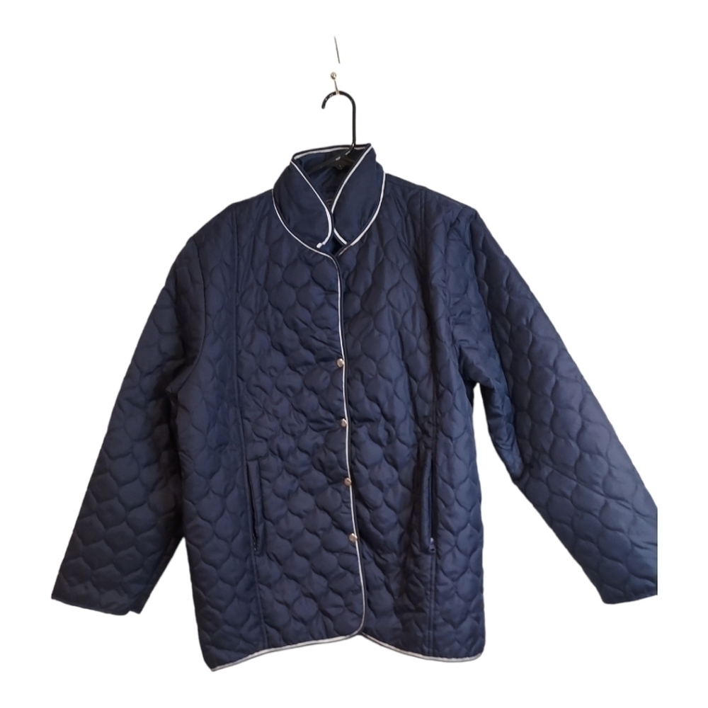 GABRIELLE VICENZA 𝅺navy blue quilted snap front jacket SZ 16/ 18 T 46/48 Tall - Picture 3 of 11